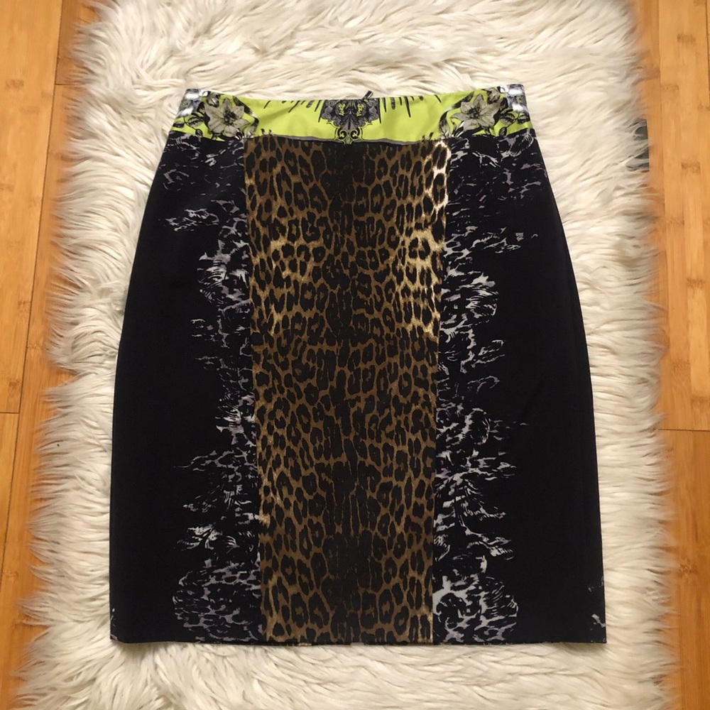 Elie Tahari Silk Blend Cheetah Snake Print Colorblock Mini Pencil Skirt size 10